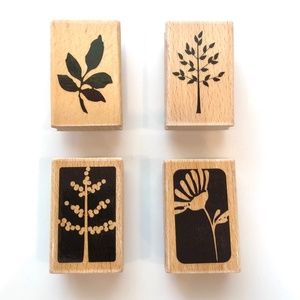 STUDIO G Set of 4 Daisy, Leaves, Trees Rubber Stamp Wood Block RARE! NEW!